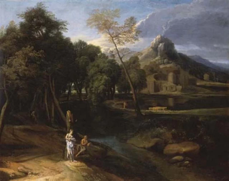 Un paesaggio all'italiana con figure in stile antico